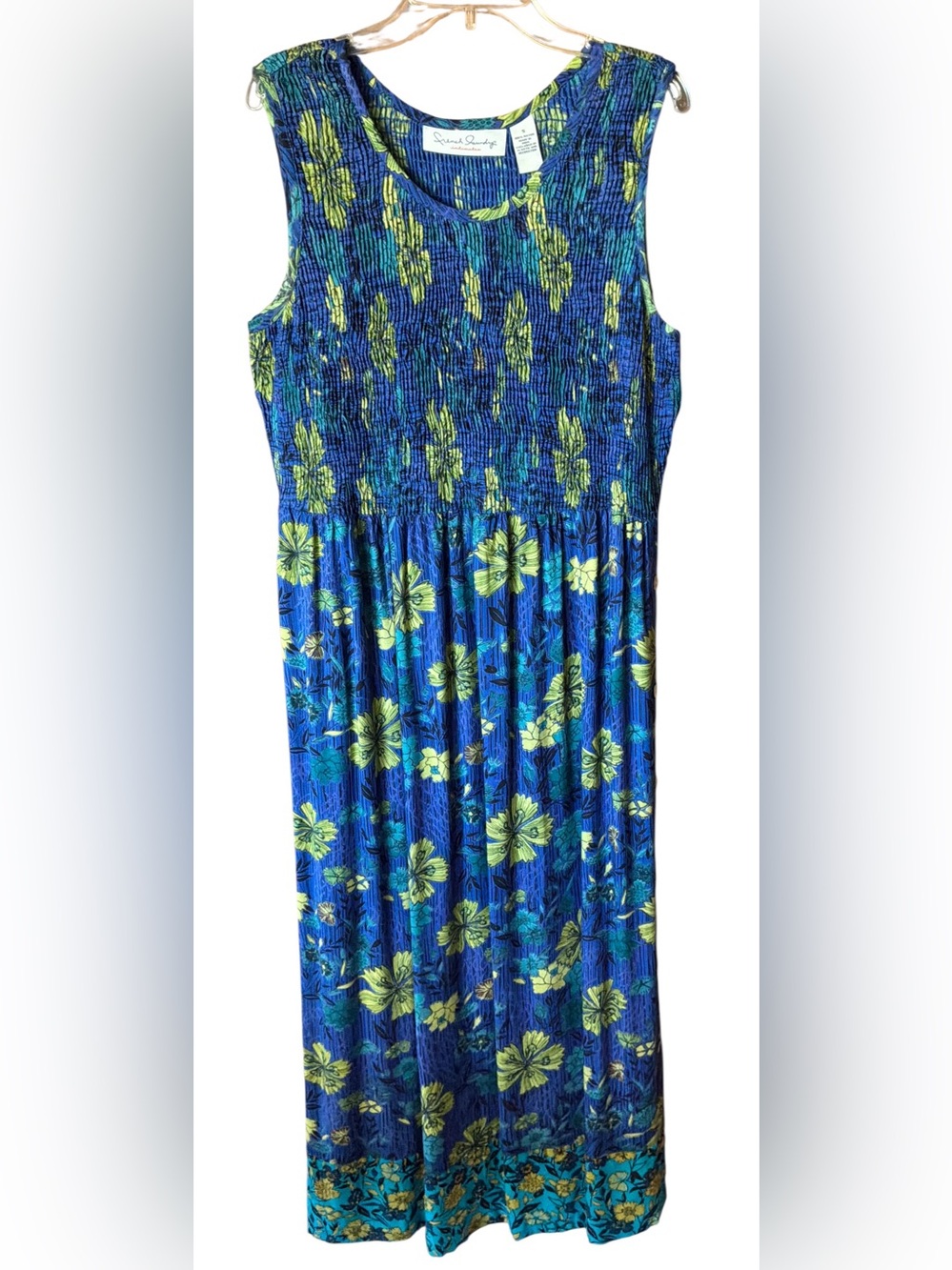 French Laundry Women’s S Blue Floral Maxi Dress Sleeveless Smocked